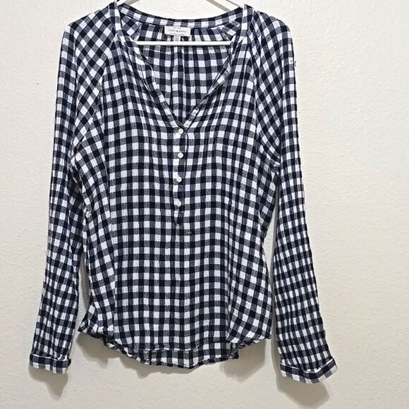 Lucky Brand Tops - - Lucky Brand Black & White Checkered Long Sleeve Blouse L